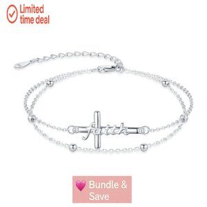 925 Sterling Silver Adjustable Cross Rosary Bracelet Anklet Christian Jewelry